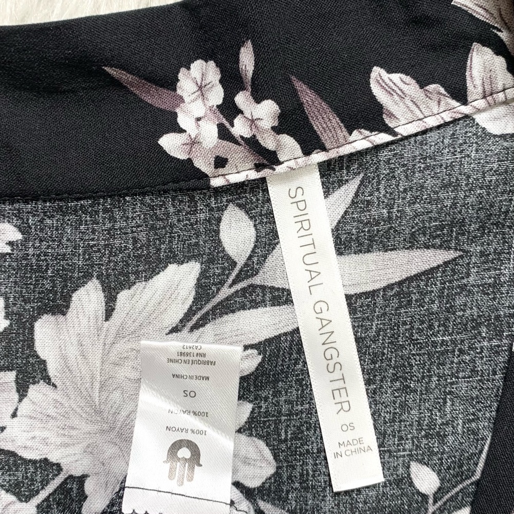 Spiritual Gangster Tropical Floral Print Black Tie Waist Kimono Wrap Cardigan - Picture 10 of 12